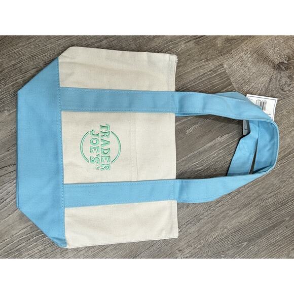 Trader Joe’s Mini Pastel Blue Canvas Tote Bag Limited New With Tags SHIP ASAP - Picture 6 of 6